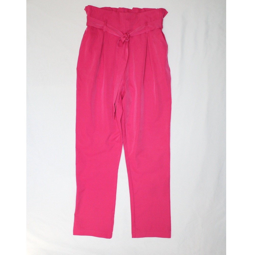Charlotte Russe Hot Pink Paper bag Waist Tapered Barbie Office Pants Size XS